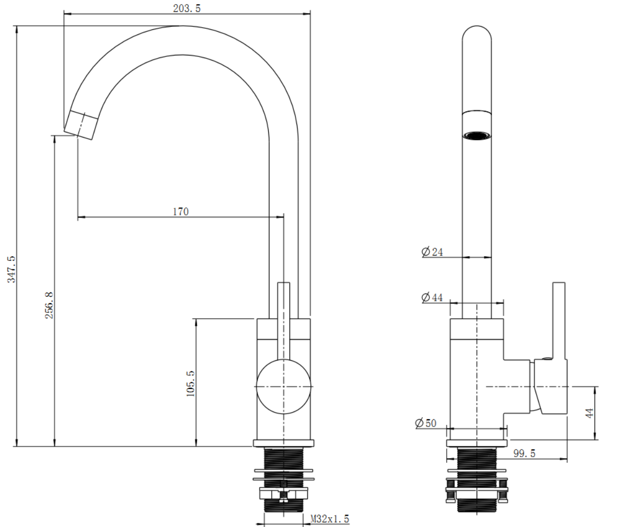 Round Chrome Standard Kitchen Sink Mixer Tap