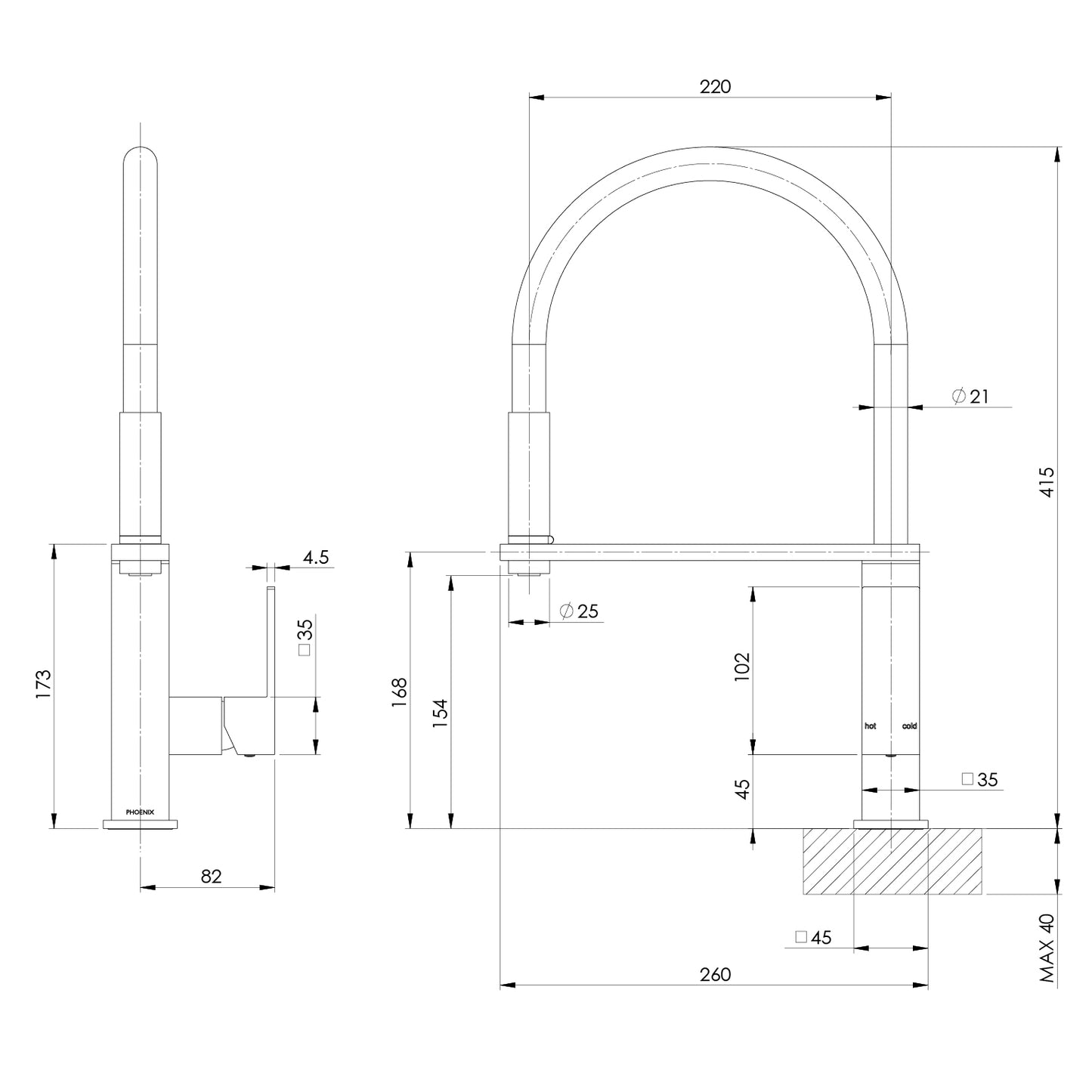 Vezz Flexible Hose Sink Mixer 220mm Squareline