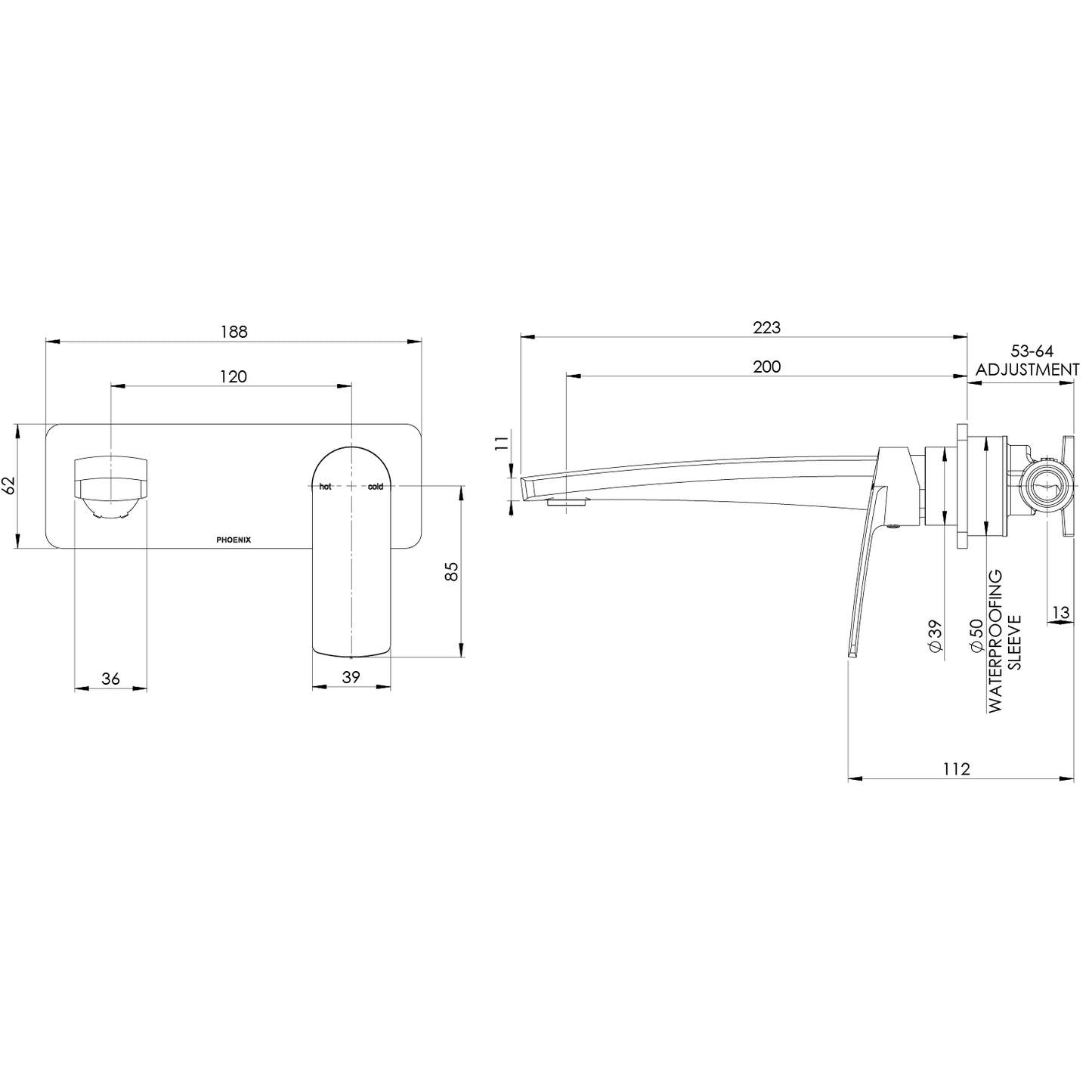 Mekko SwitchMix Wall Basin / Bath Mixer Set 200mm Fit-Off Kit