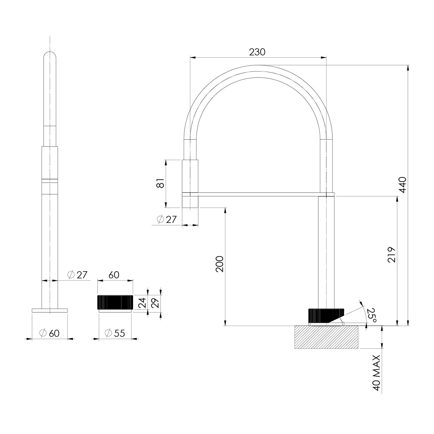 Axia Flexible Hose Hob Sink Mixer Set 230mm