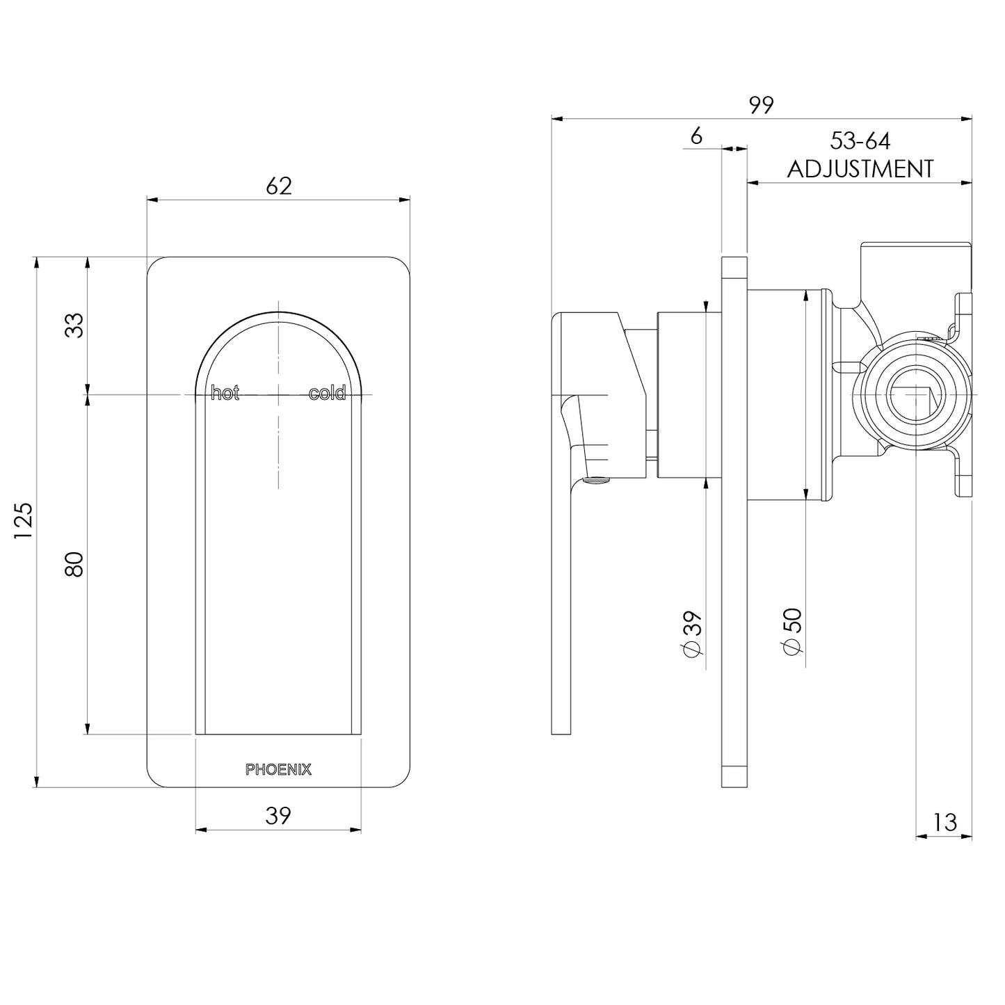 Teel SwitchMix Shower / Wall Mixer Fit-Off Kit