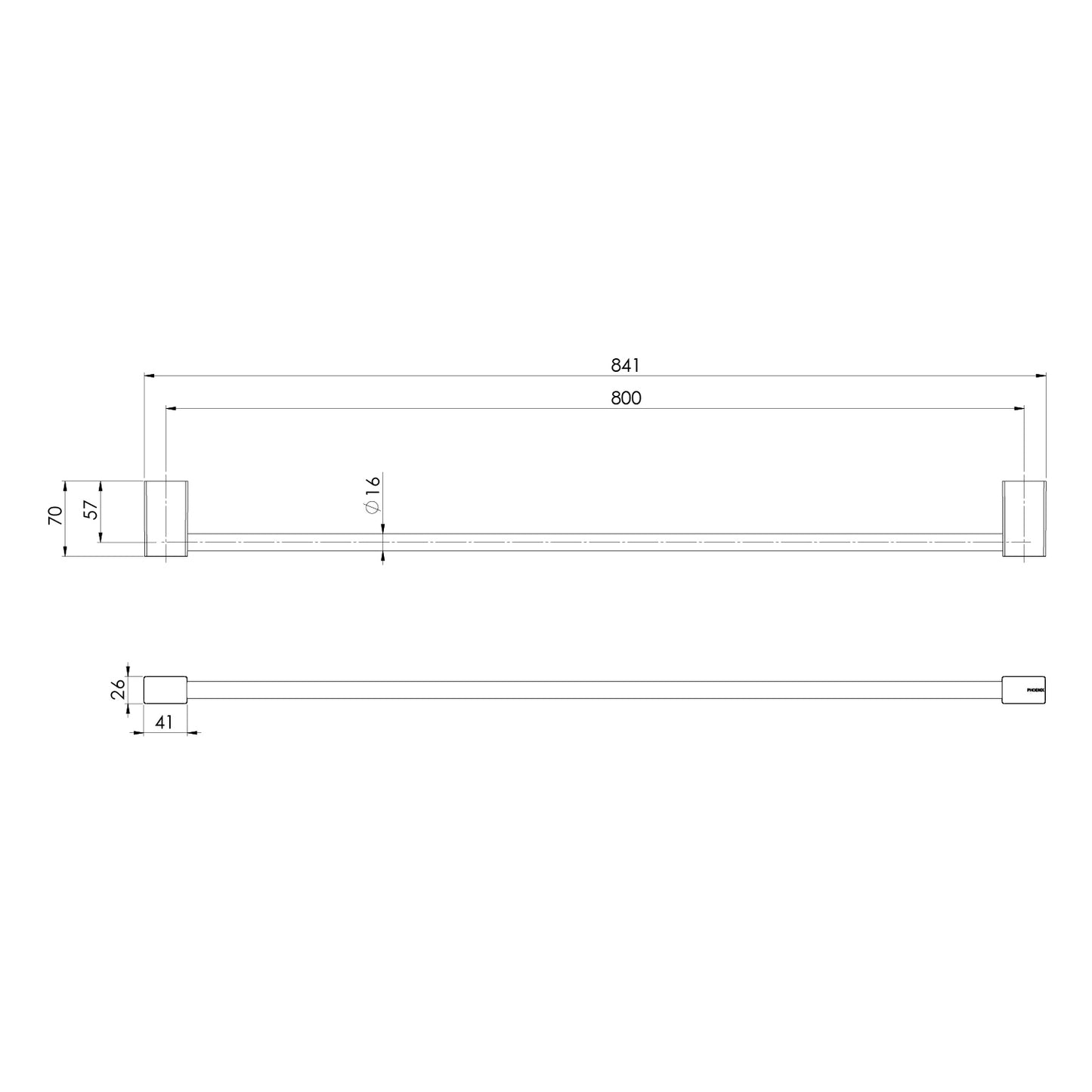 Lexi MKII Single Towel Rail 800mm
