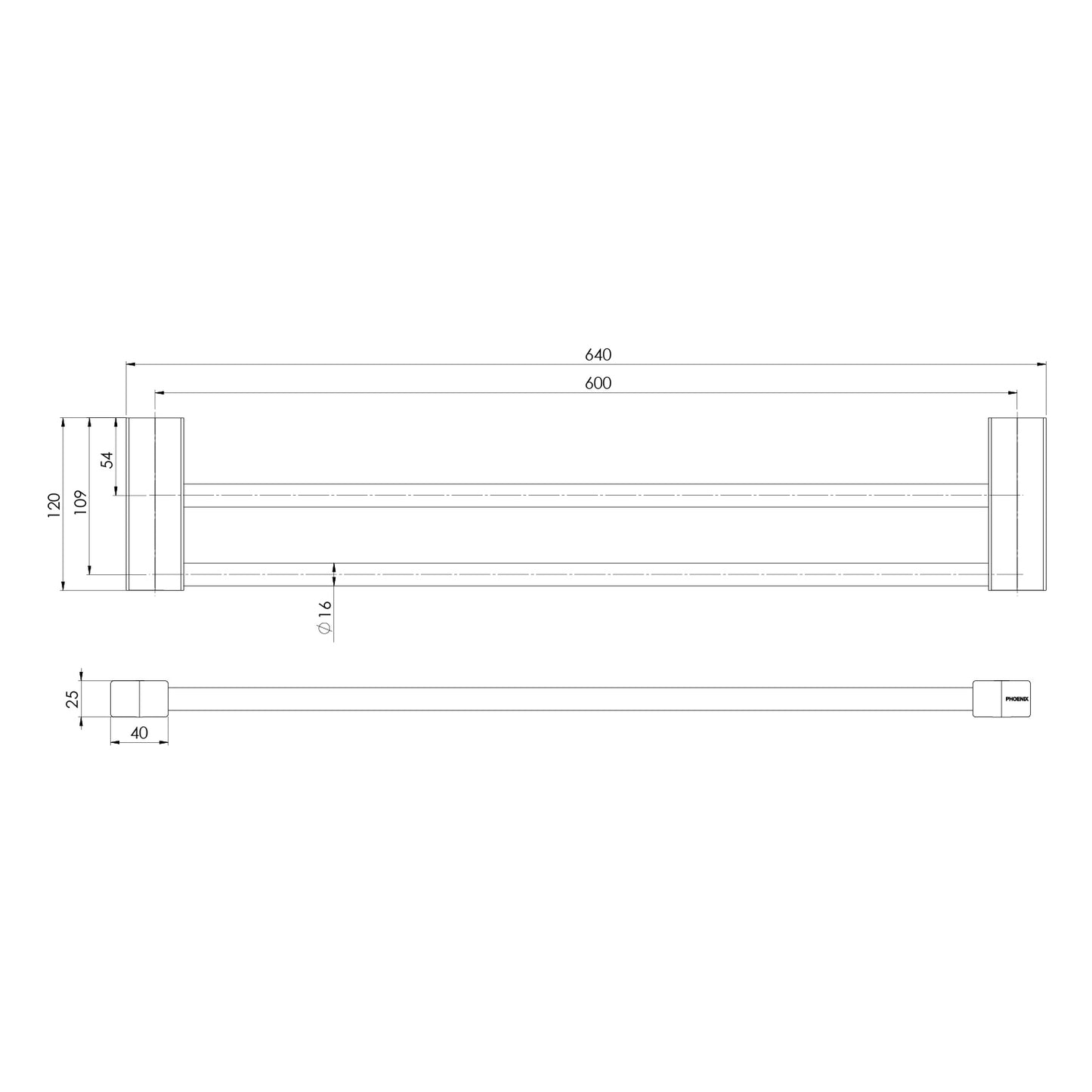 Lexi MKII Double Towel Rail 600mm