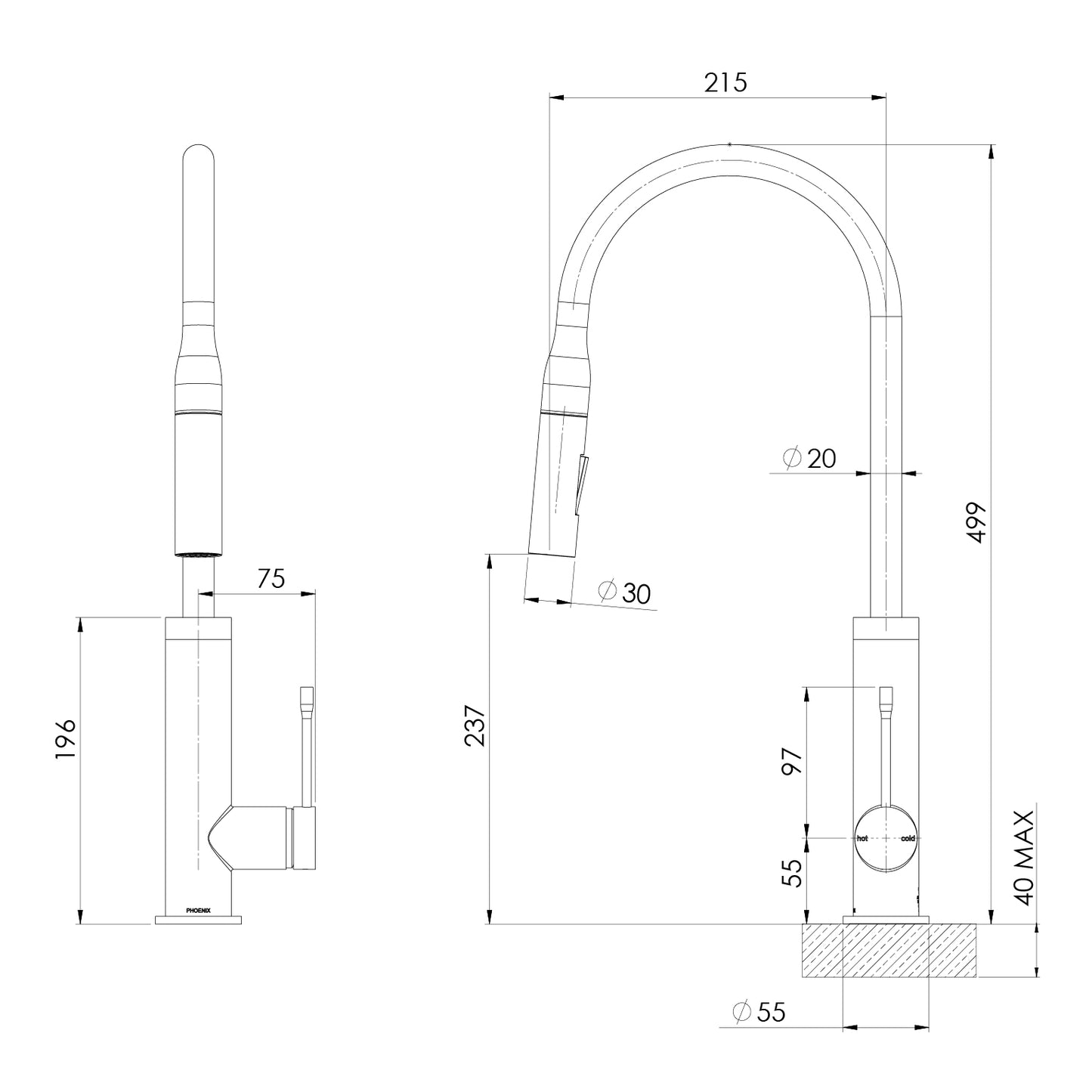 Deja Pull Out Sink Mixer 220mm
