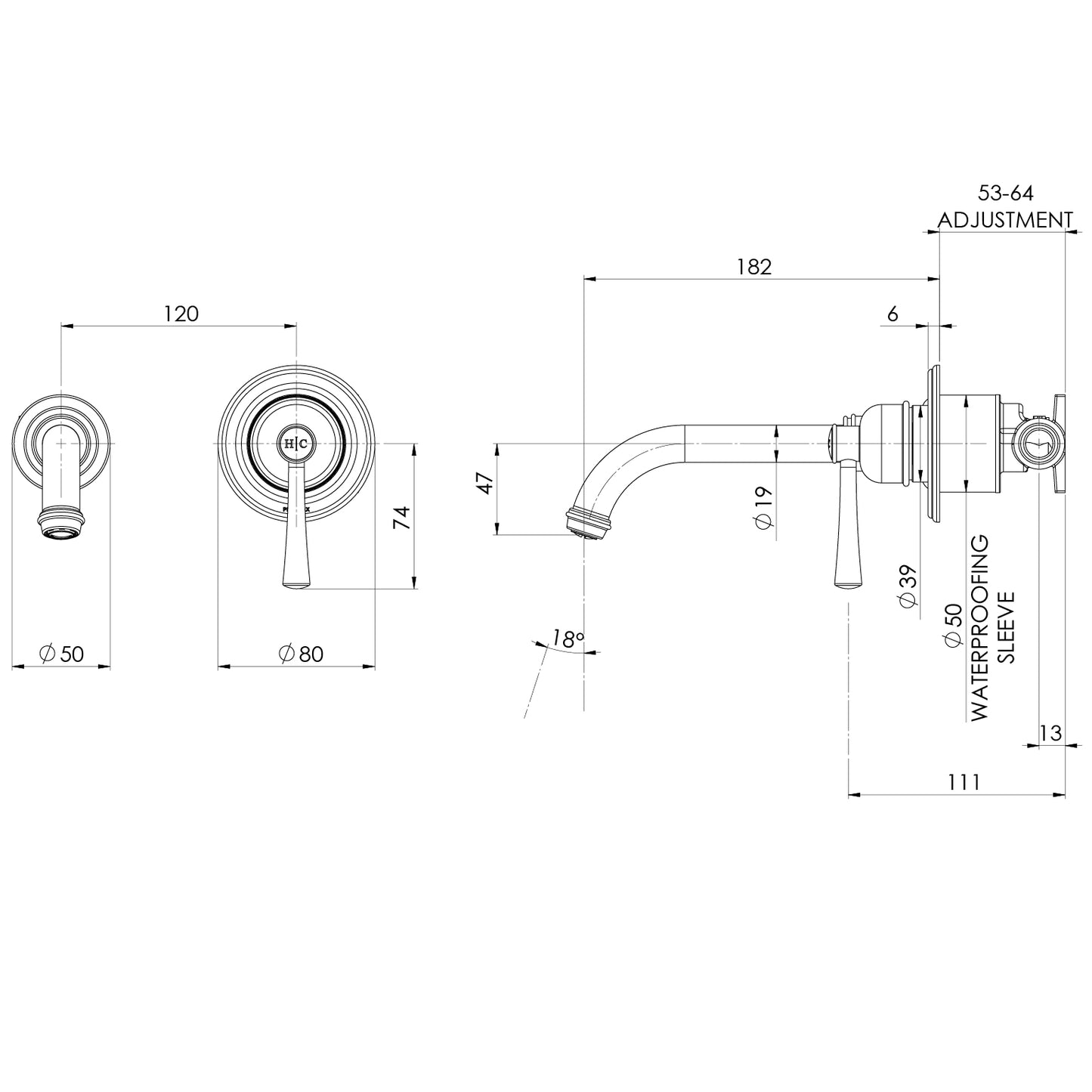 Cromford SwitchMix Wall Basin / Bath Mixer Set