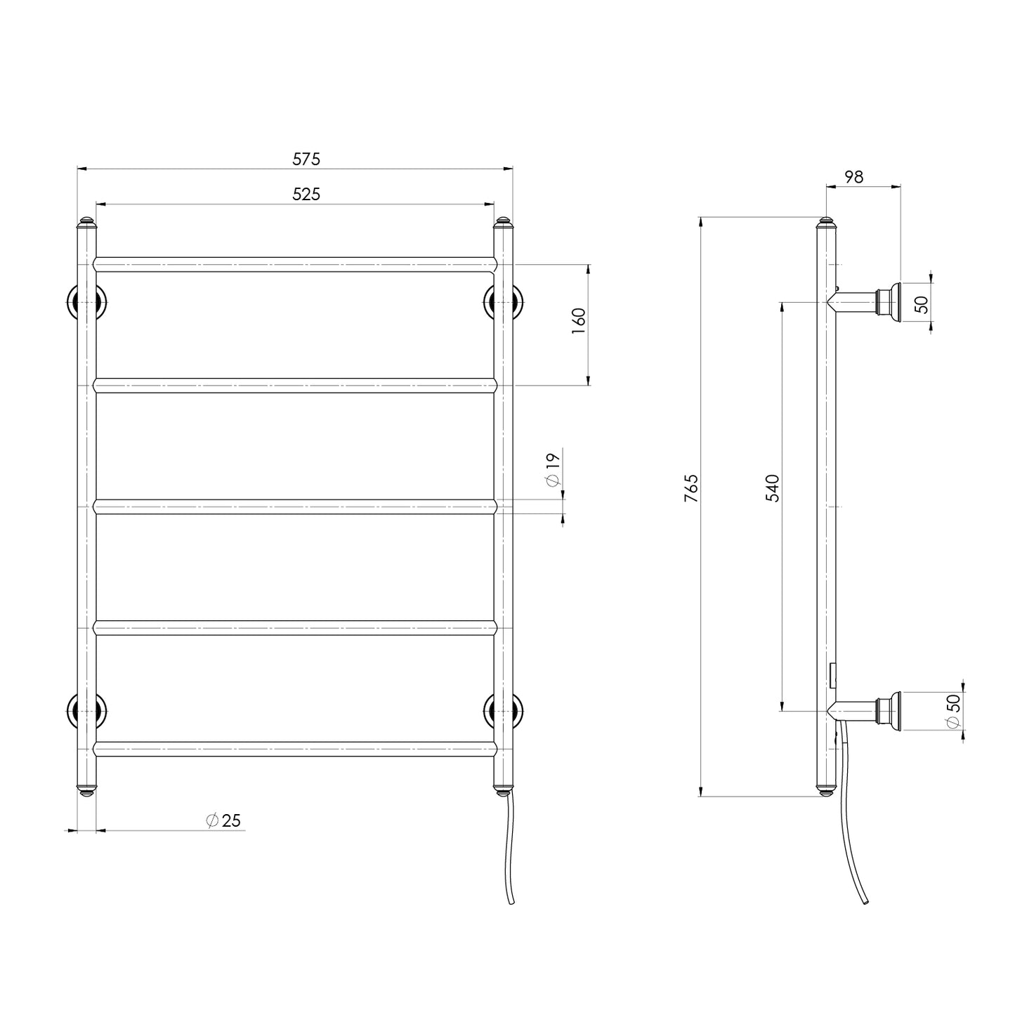 Cromford Heated Towel Ladder 550mm x 750mm