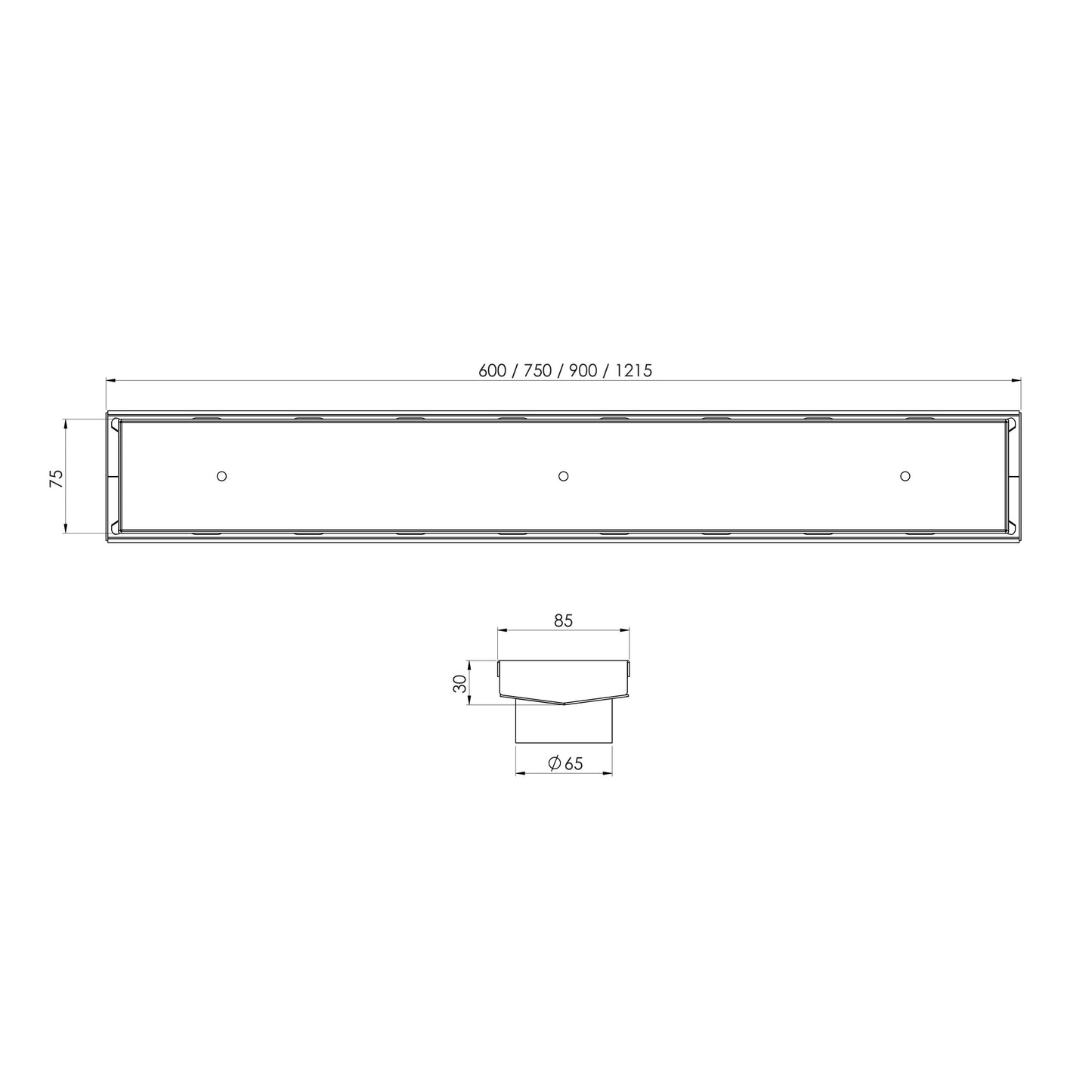 Phoenix V Channel Drain TI 75 x 900mm Outlet 65mm