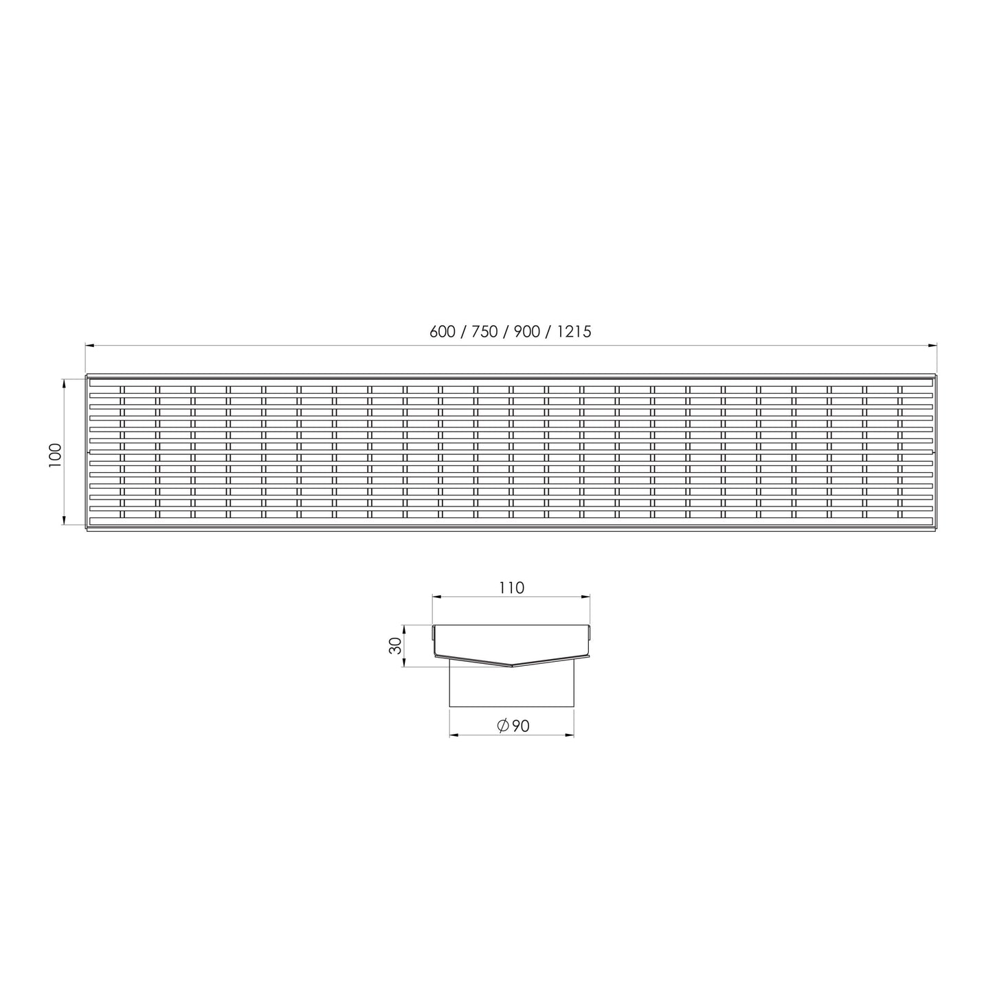 Phoenix V Channel Drain HG 100 x 1215mm Outlet 90mm