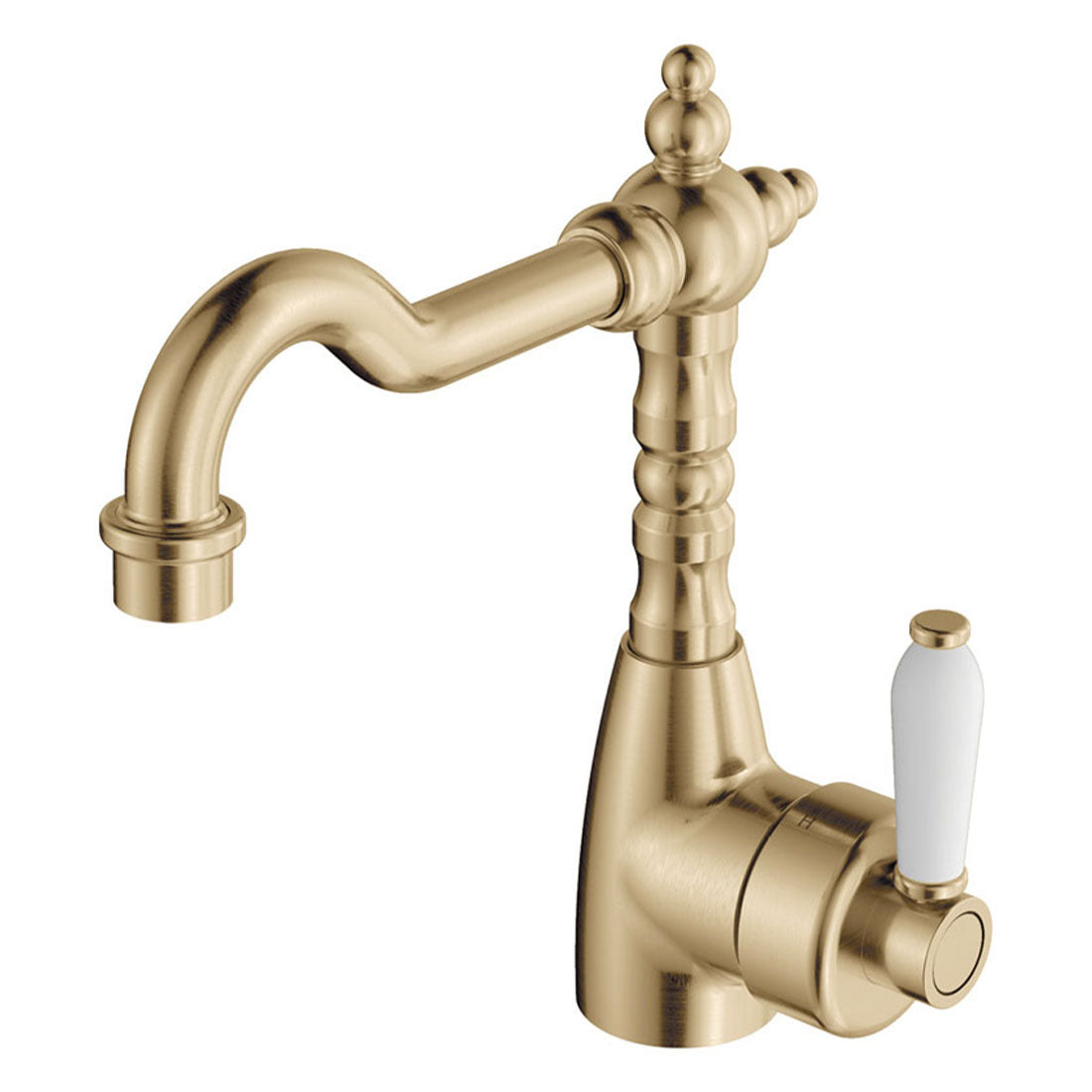 Fienza Eleanor Shepherds Crook Basin Mixer, Urban Brass - Ceramic