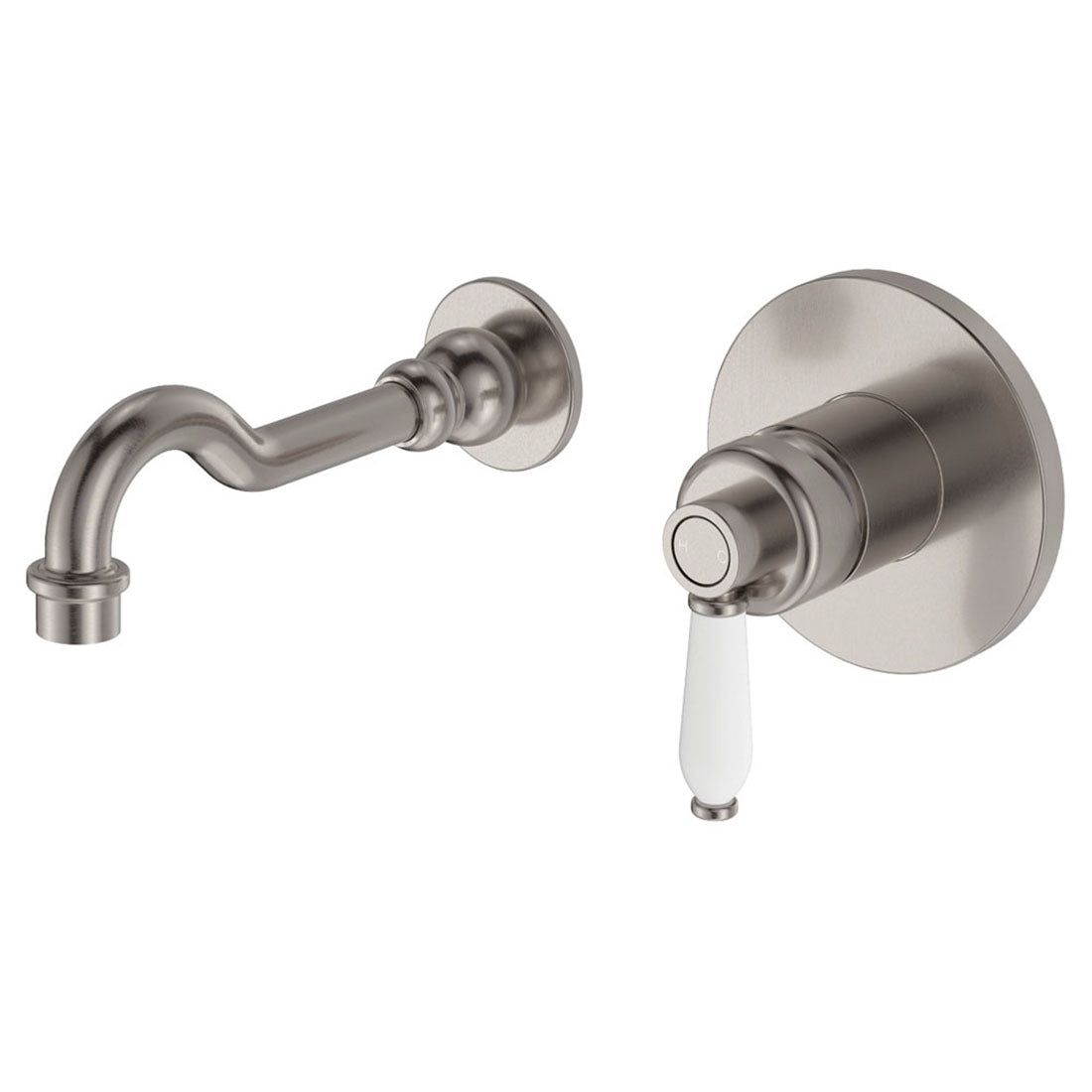 Fienza Eleanor Wall Basin-Bath Mixer Set, Brushed Nickel - Ceramic