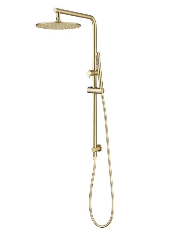 10'' Round Light Brushed Brass Shower Station Top Water Inlet(Right Angle)