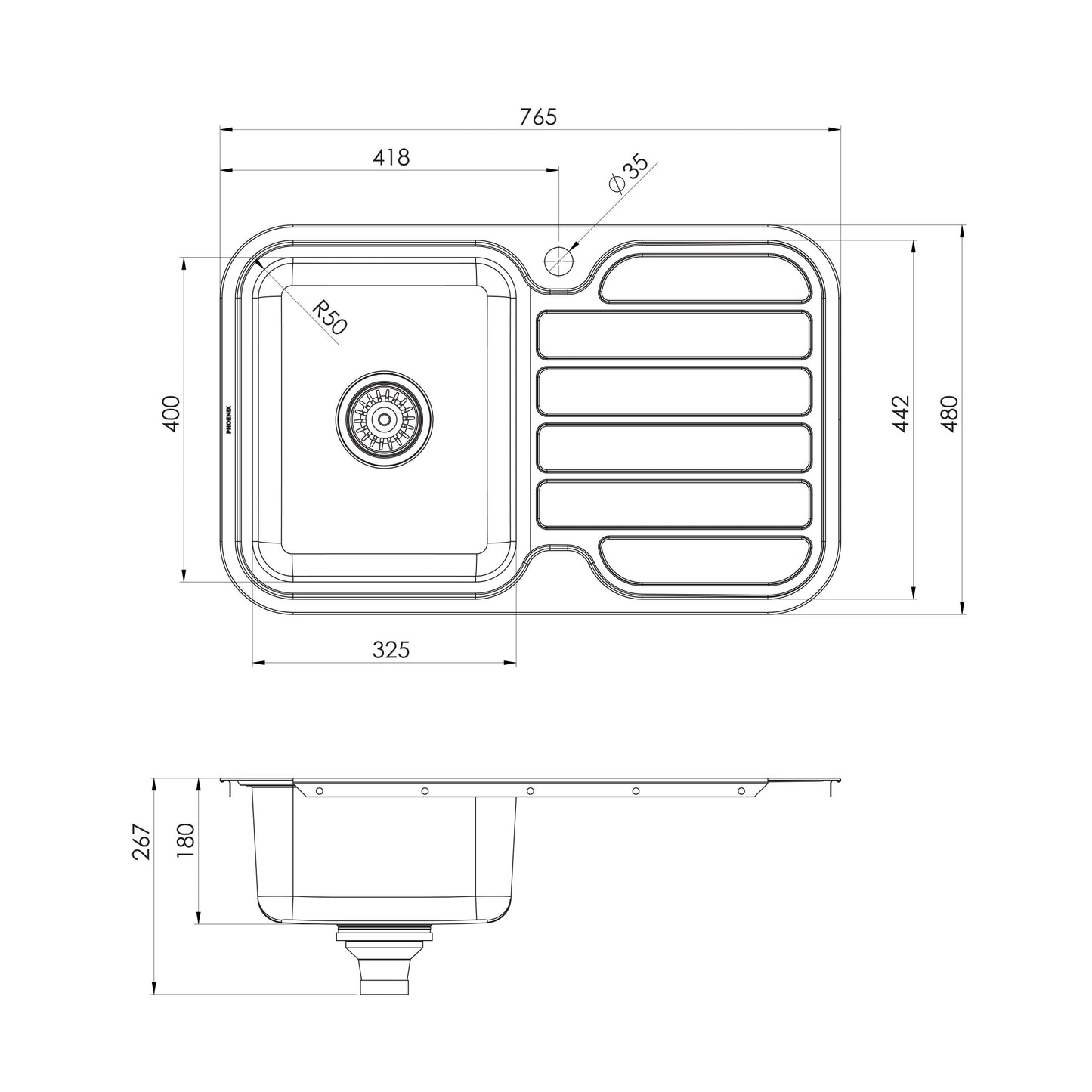 1000 Series Single L/H Bowl Sink W/-Drainer W/-Hole