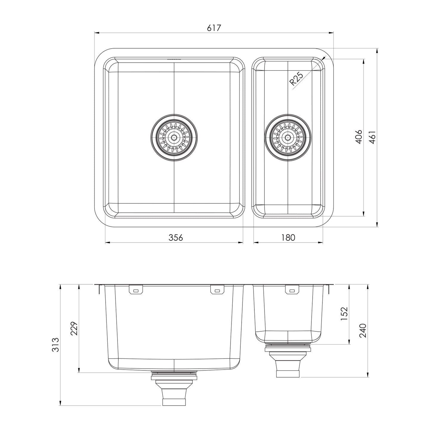 2000 Series 1-1/2 Bowl Under / Over Sink