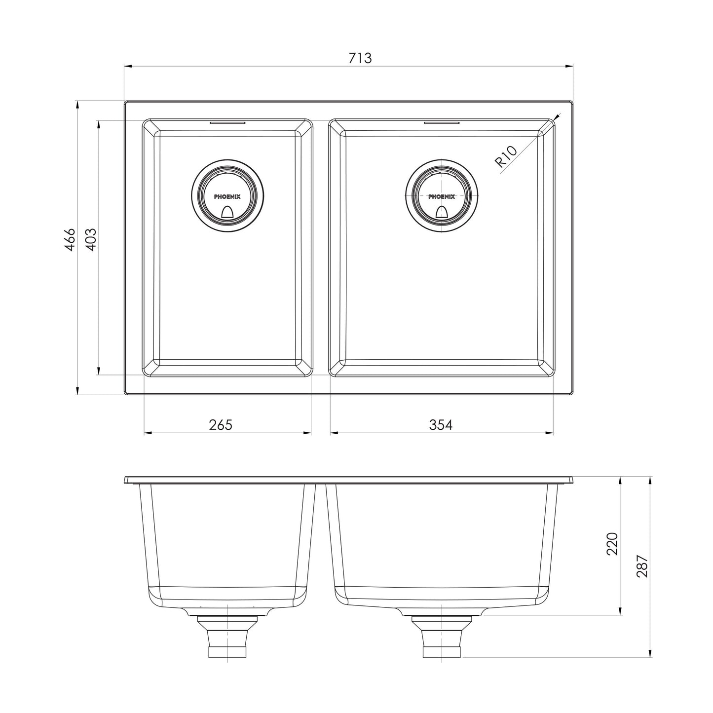 5000 Series 1-3/4 R/H Bowl Under / Over Sink