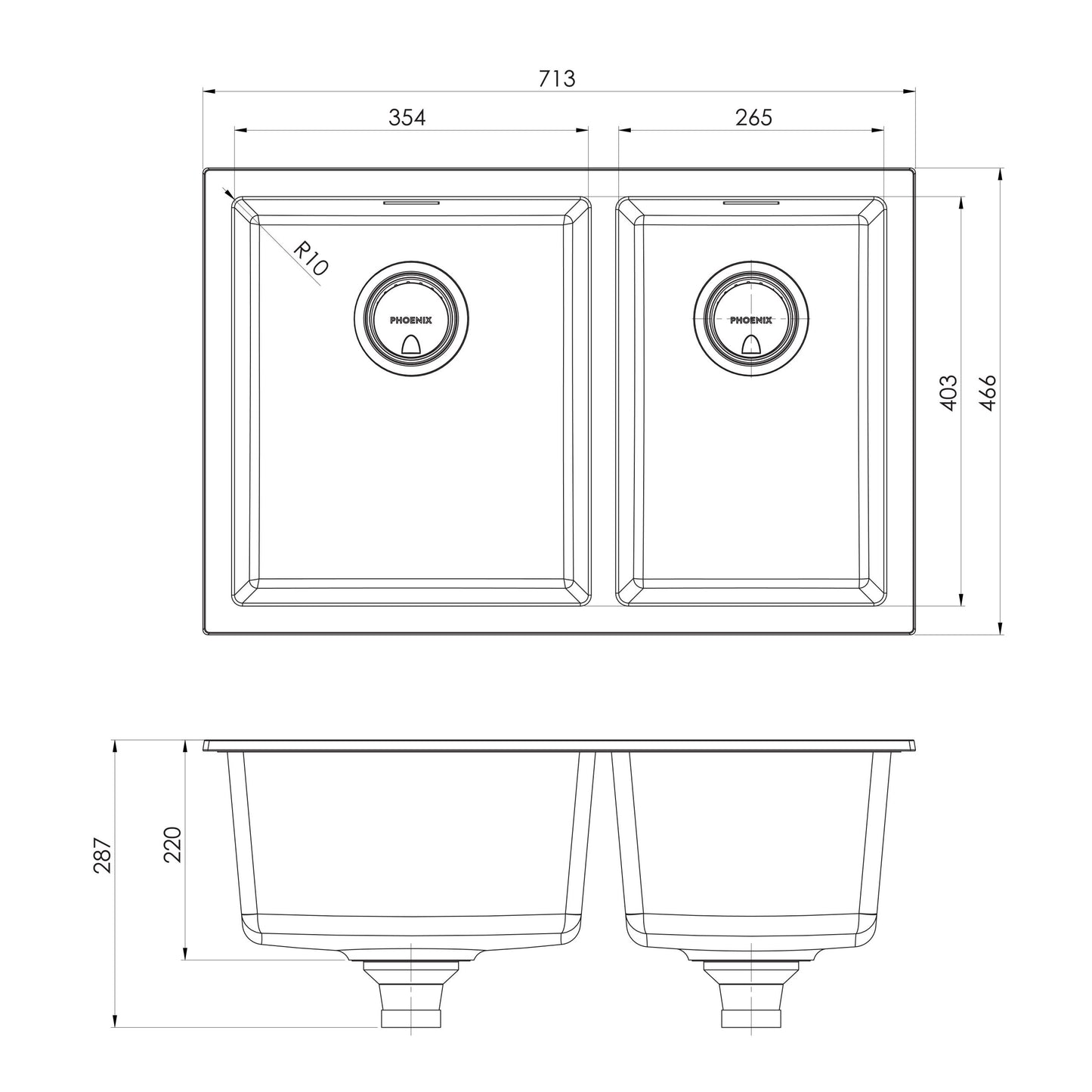 5000 Series 1-3/4 L/H Bowl Under / Over Sink