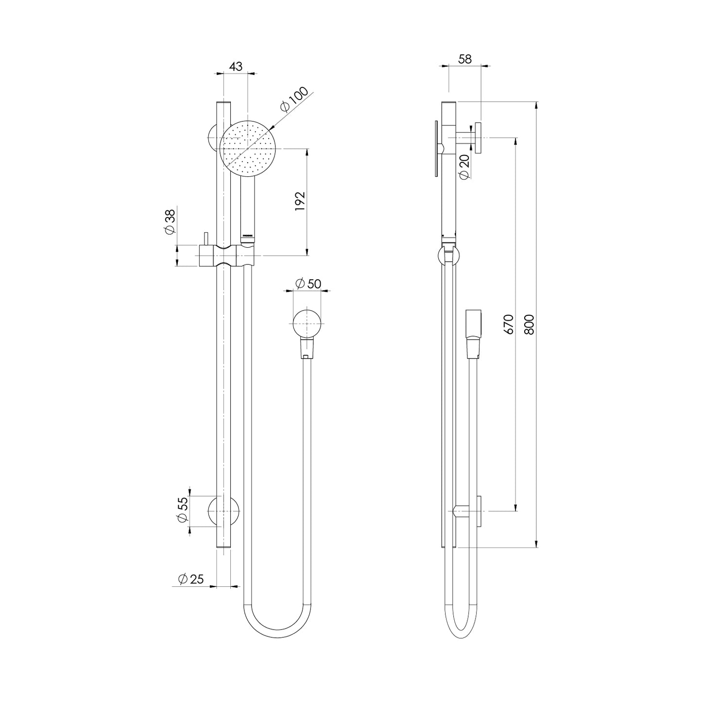 Vivid Slimline SS 316 Rail Shower