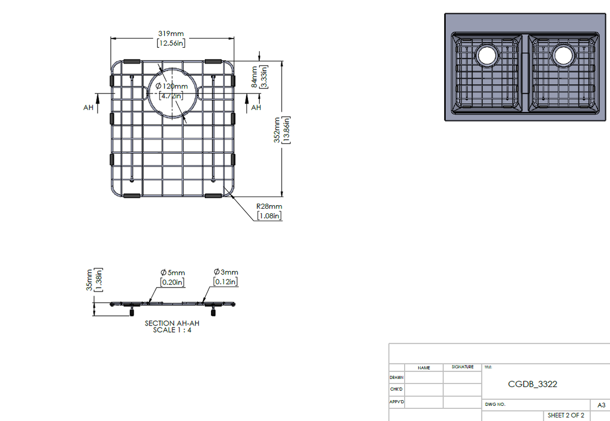 Stainless Steel Chrome Sink Grid for Carysil CG2B
