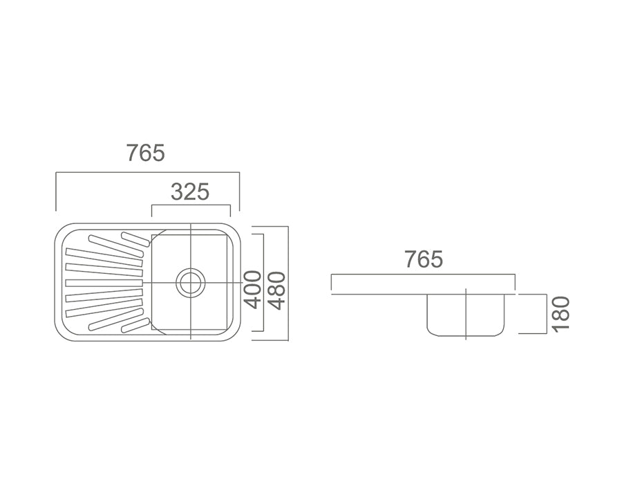 DANTE Single Bowl Sink with Tap Hole and Drainer