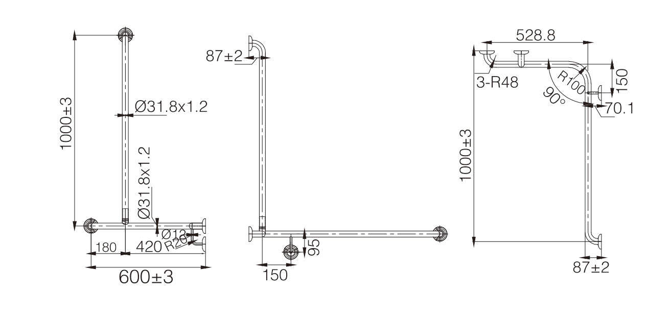 MOBI CARE L Shape with Extension Shower Rail (L /HAND)