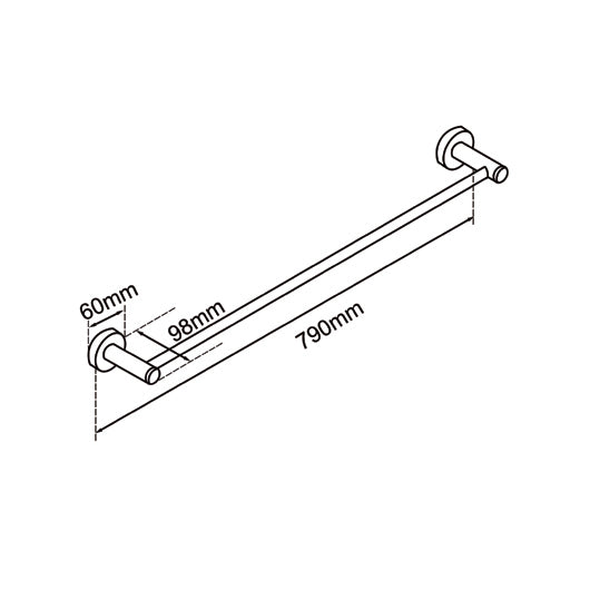 LUCID PIN - 800mm Light Brushed Brass Cuttable Single Towel Rail