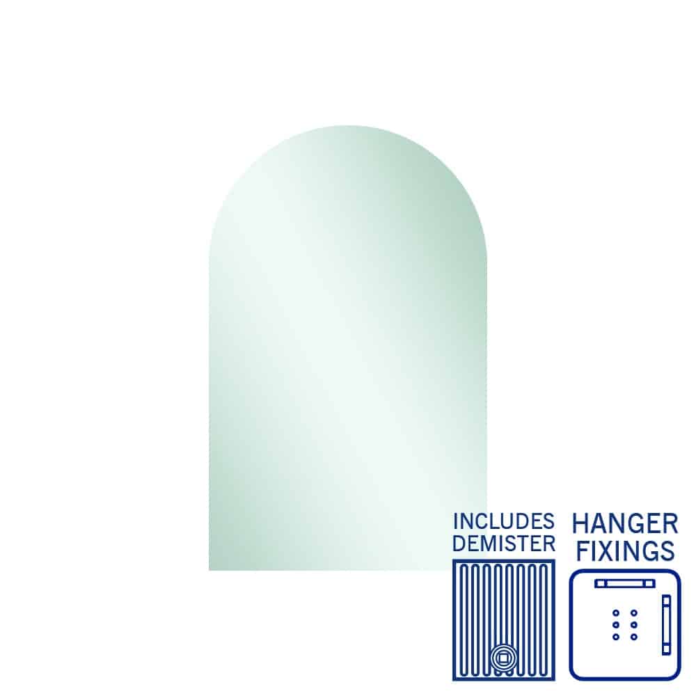 Aspen Polished Edge Arch Mirror with Hangers and Demister