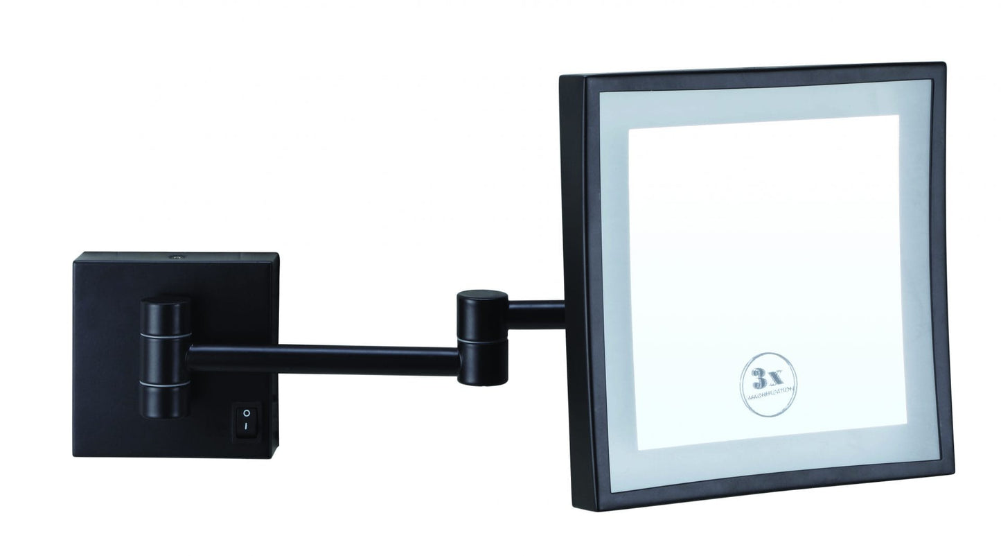 3x Magnification Matt Black Wall Mounted Shaving Mirror, with Concealed Wiring