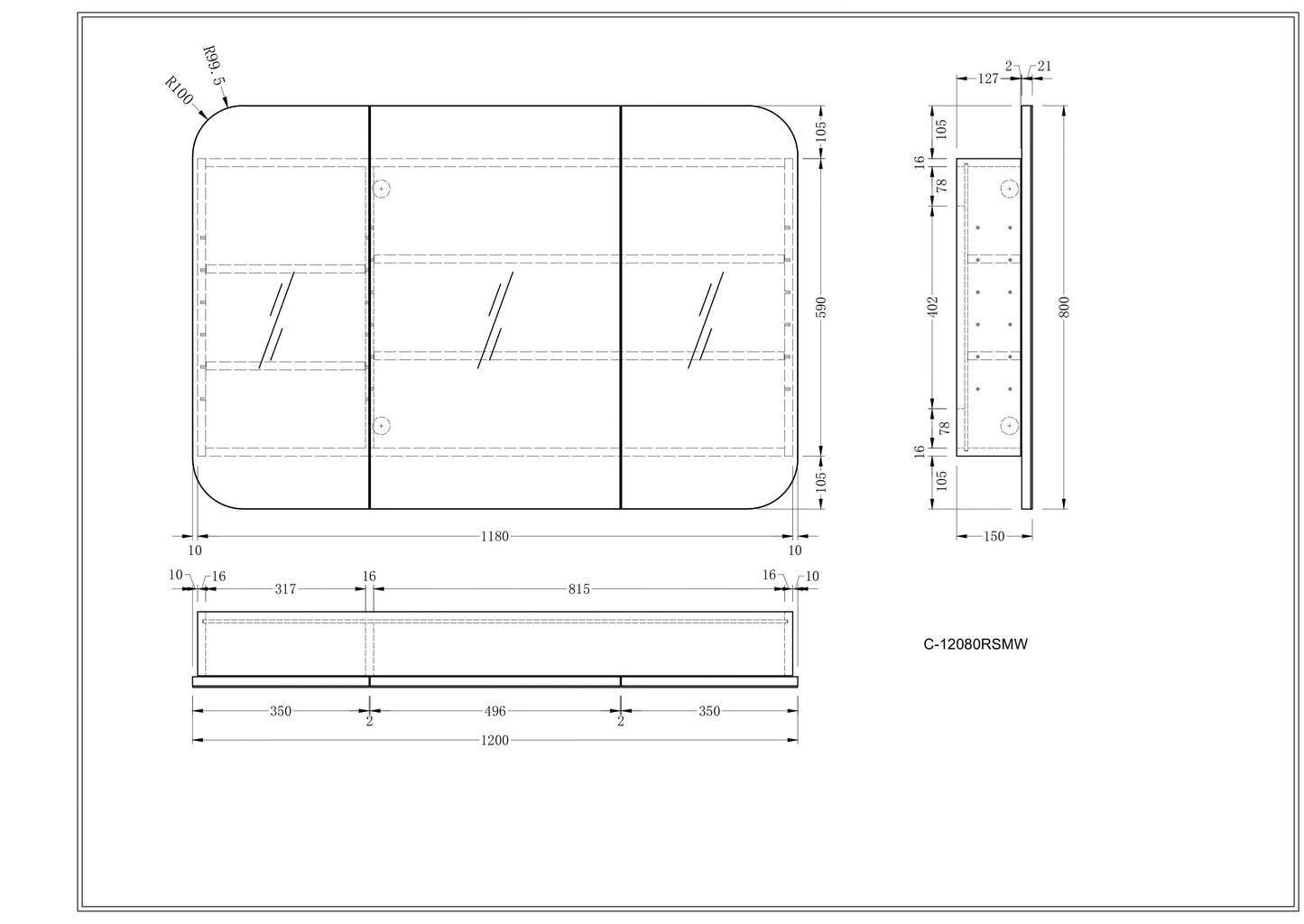 CARYSIL 1200x800mm Grand Matte White Shaving Cabinet