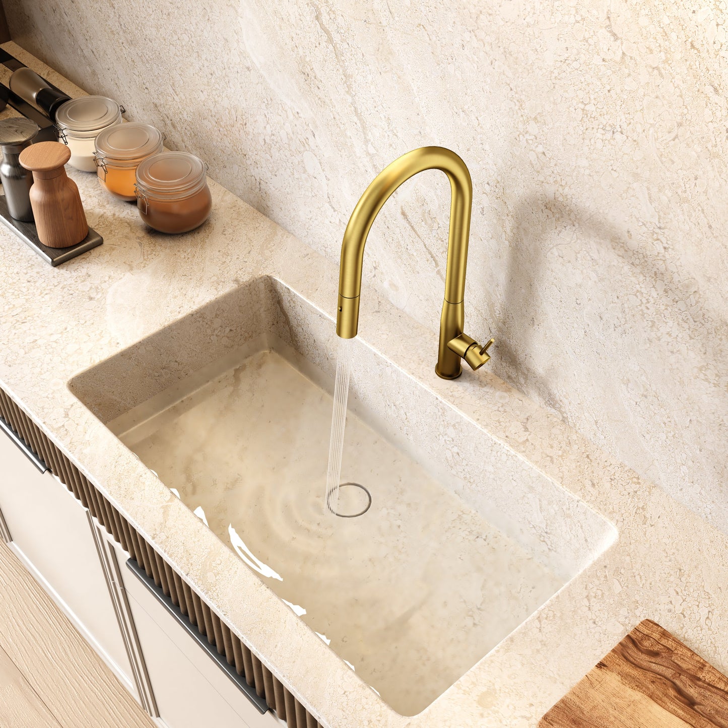 Navona Carysil Slim Brushed Gold Pull Out Kitchen Mixer