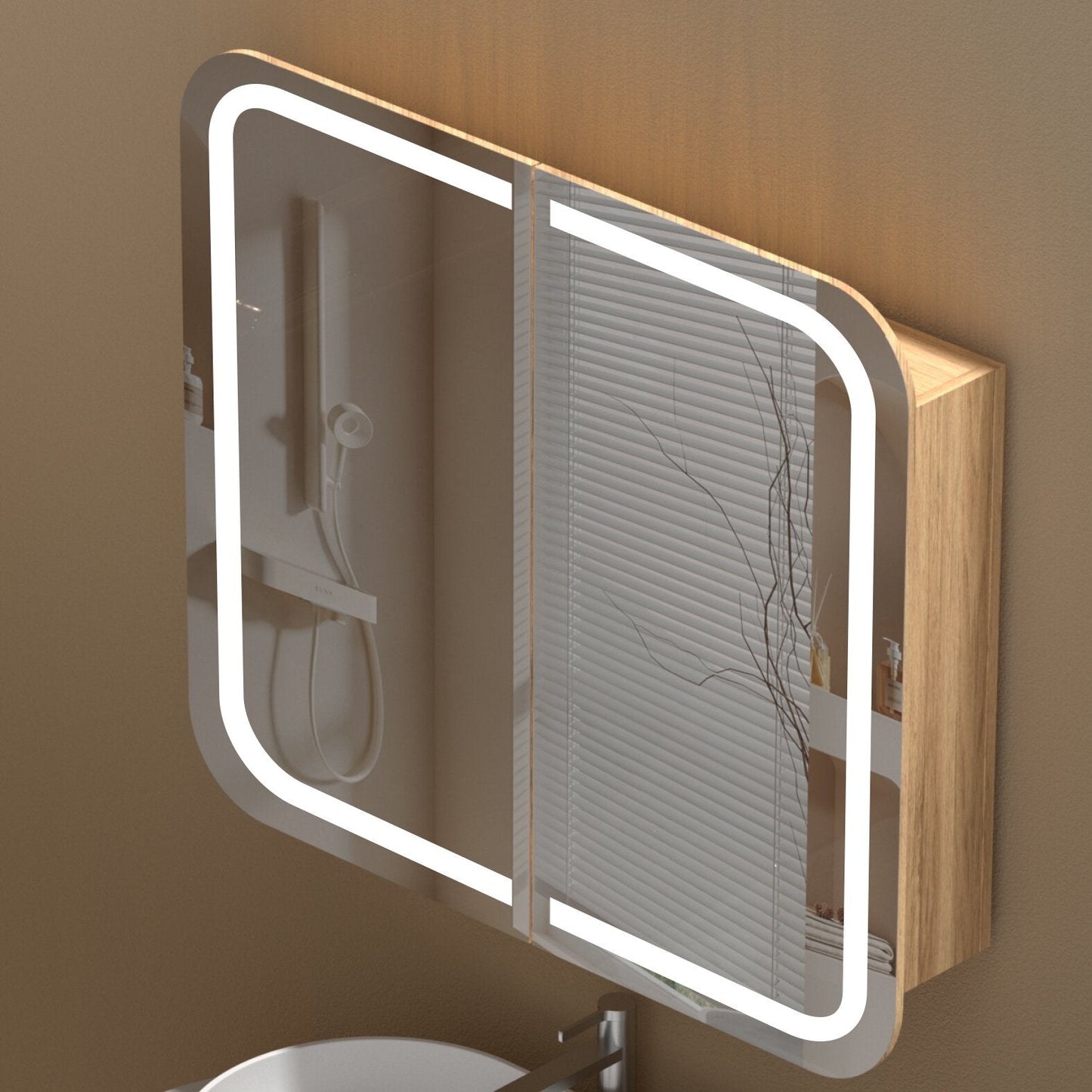 CARYSIL 900x800mm Grand Walnut LED Shaving Cabinet
