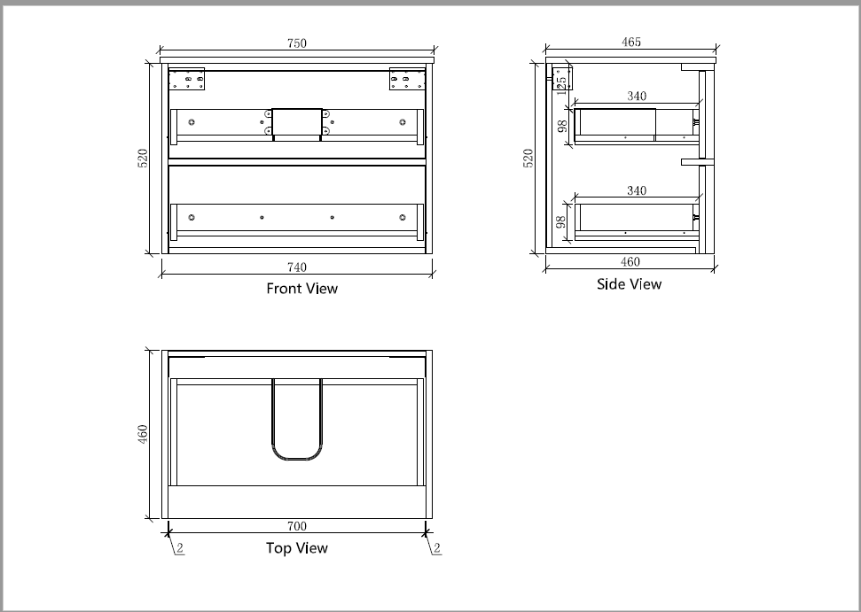 Navona 750MM Wall Hung Shaker Vanities without Stone Top
