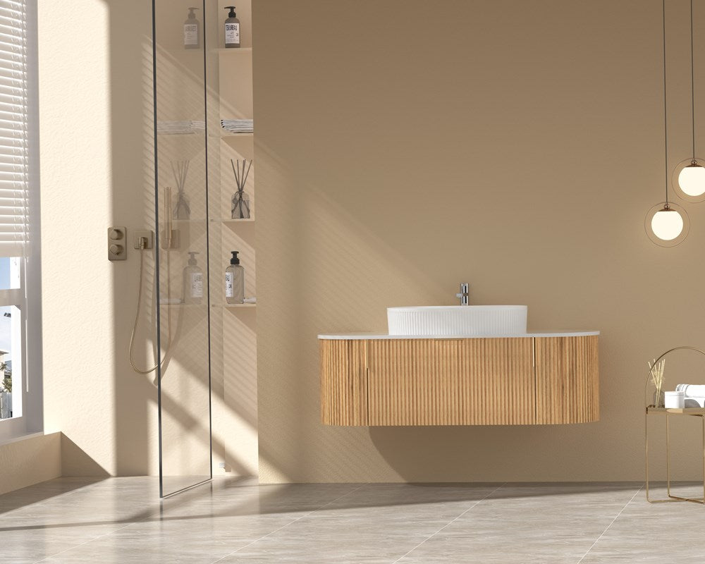1200MM Carysil Onyx Fluted Walnut Wall Hung Vanity (Stone Top and Brushed Gold Handle Included)