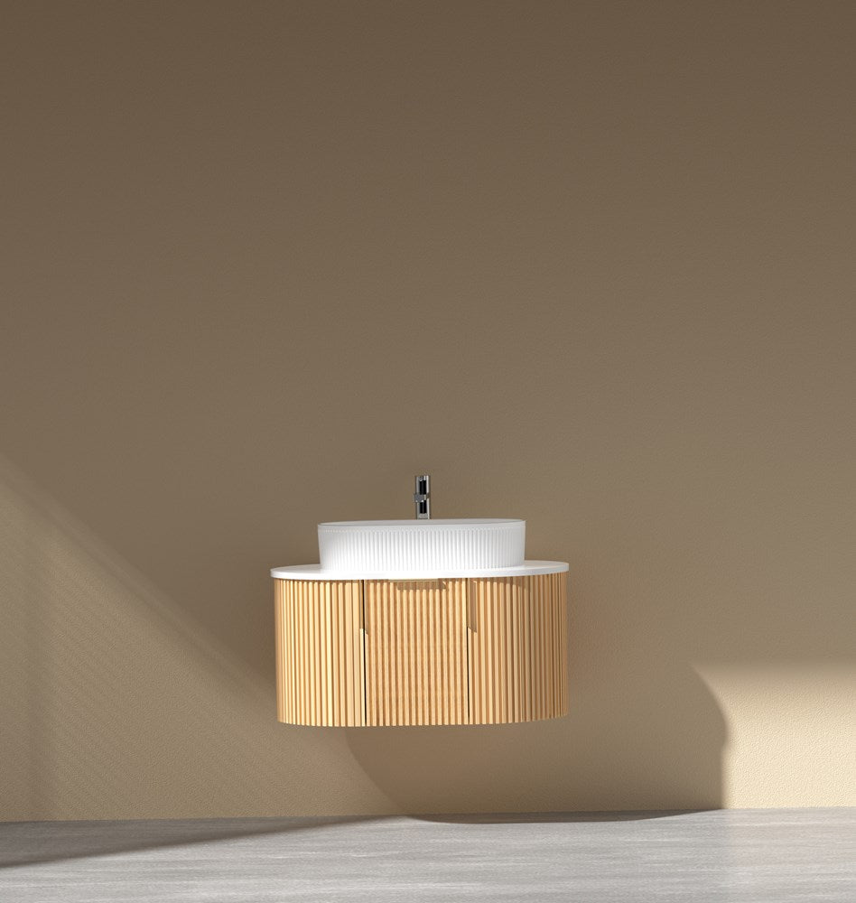 750MM Carysil Onyx Fluted Walnut Wall Hung Vanity (Stone Top and Brushed Gold Handle Included)