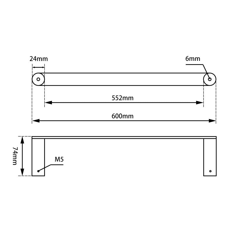 RUSHY Brushed Nickel Single Towel Rail 600mm