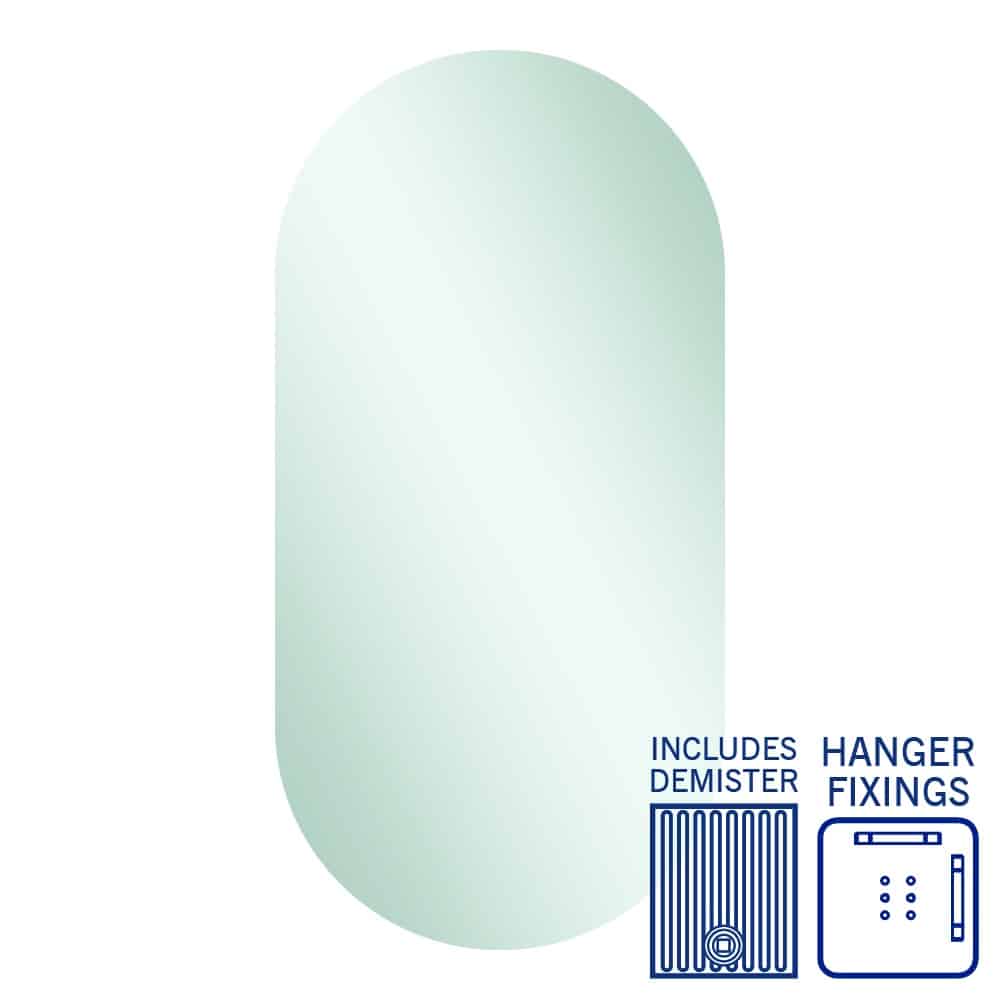 Duke Polished Edge Pill Mirror with Hangers and Demister