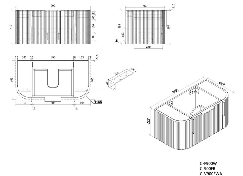 Carysil Forma 900MM Wall Hung White Side Drawer Vanities