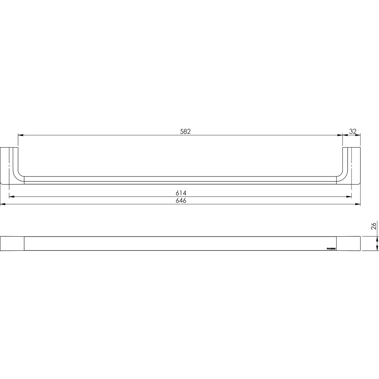 Gloss Single Towel Rail 600mm