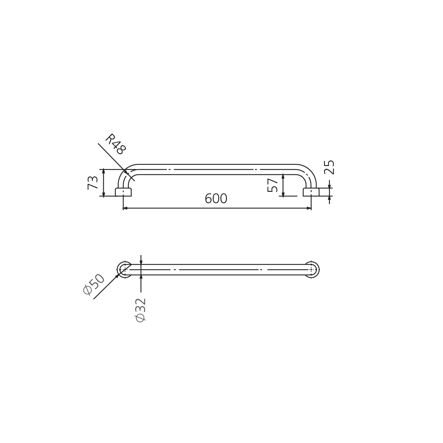 Holdfast Straight Grab Rail 600mm