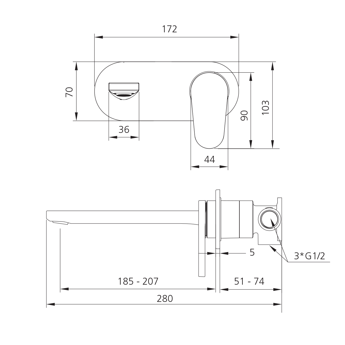 London Chrome Wall Mixer Set