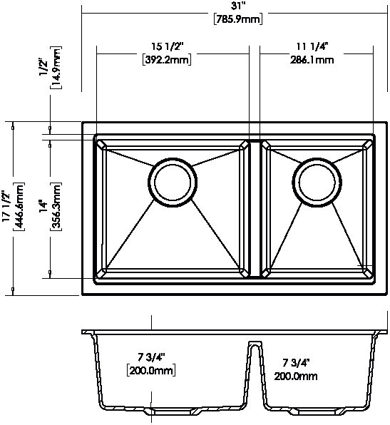 786*446mm Carysil Maples Double Bowl Granite Kitchen Sink