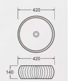 420 x 420 x 140 mm Round Gloss White Fluted Above Counter Ceramic Basin