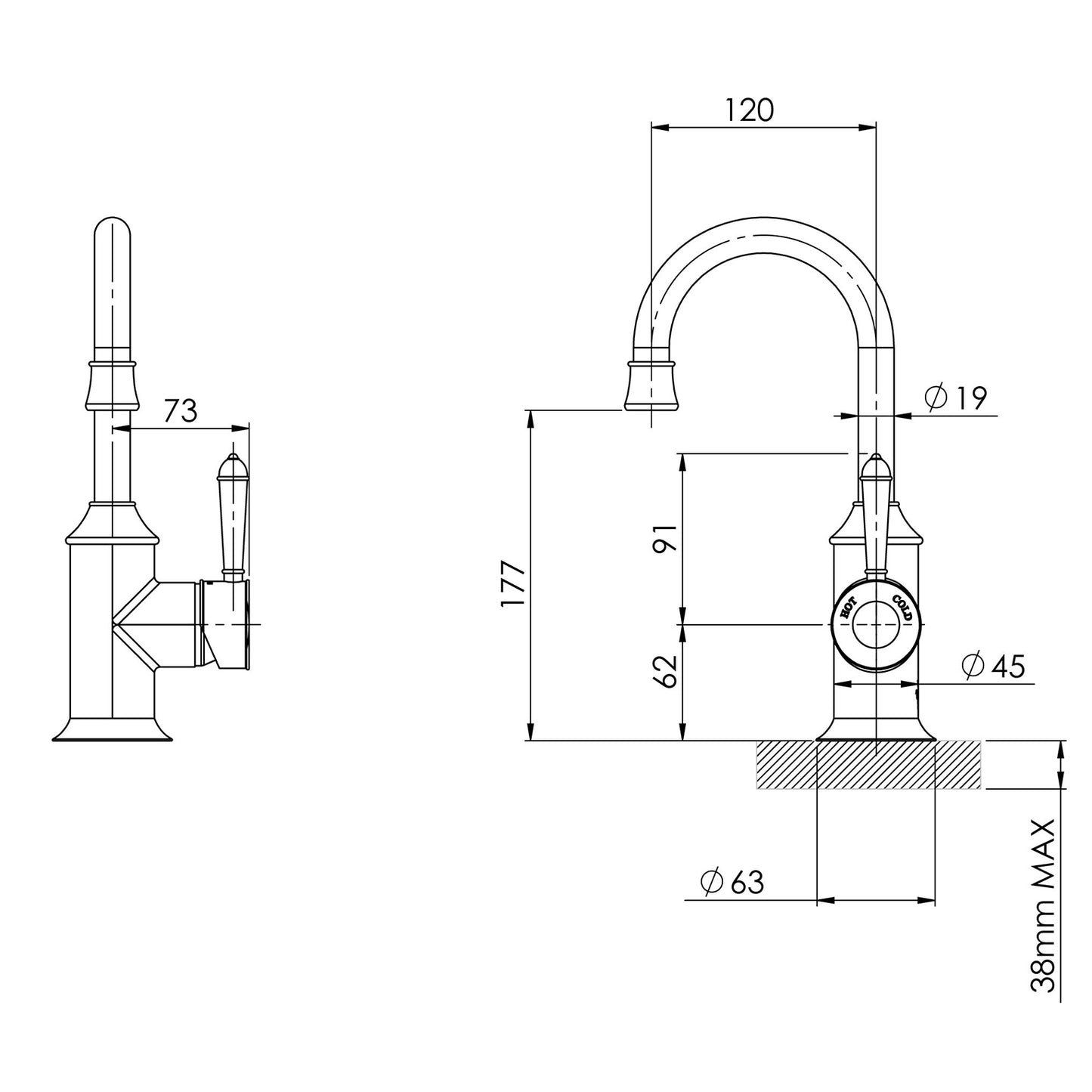 Nostalgia Basin Mixer 120mm Gooseneck