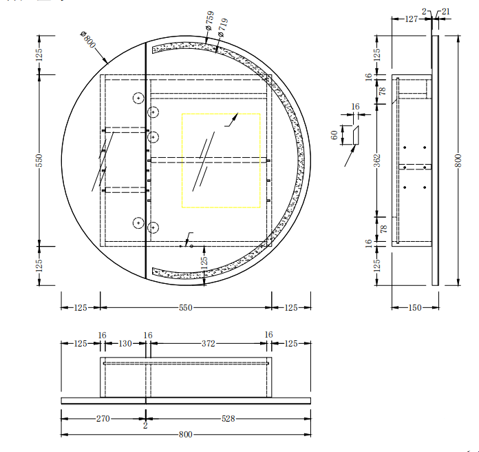 CARYSIL Orbit Series Round 800x800mm Matte White LED Shaving Cabinet