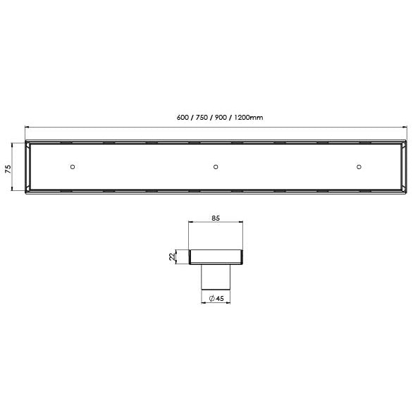 Phoenix Flat Channel Drain TI 75 x 750mm Outlet 45mm