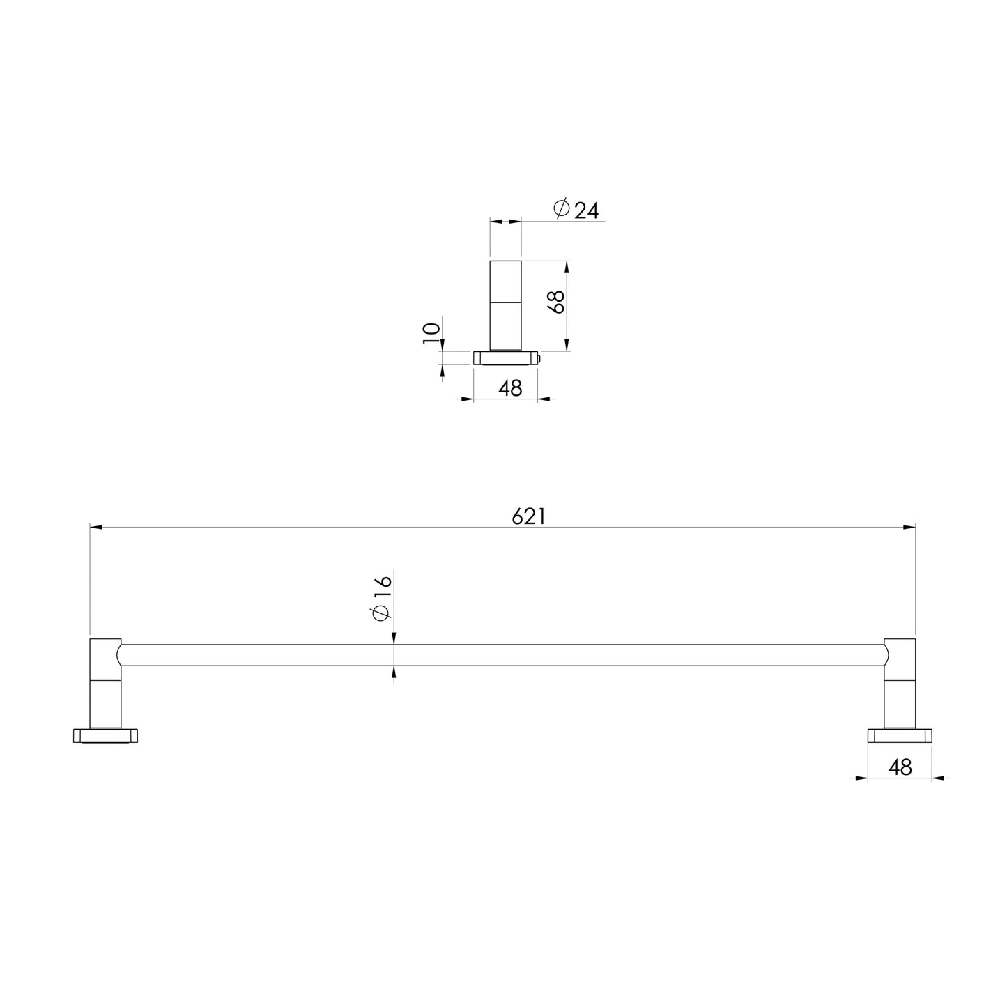 Radii SS 316 Single Towel Rail Square Plate 600mm