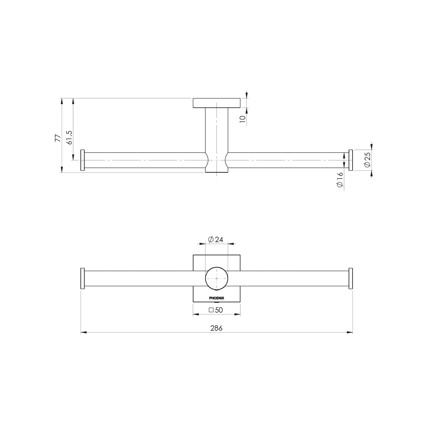 Radii Double Toilet Roll Holder Square Plate
