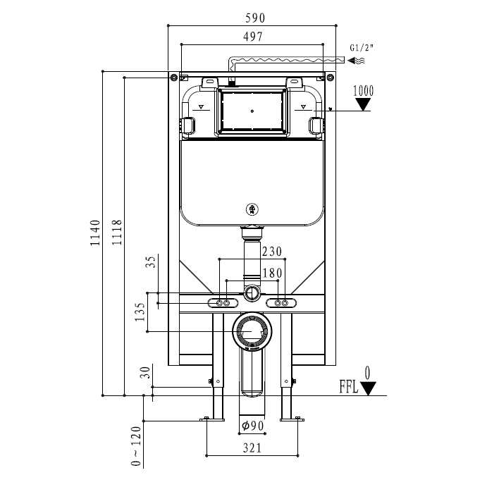 R&T Wall Hung Concealed Cistern