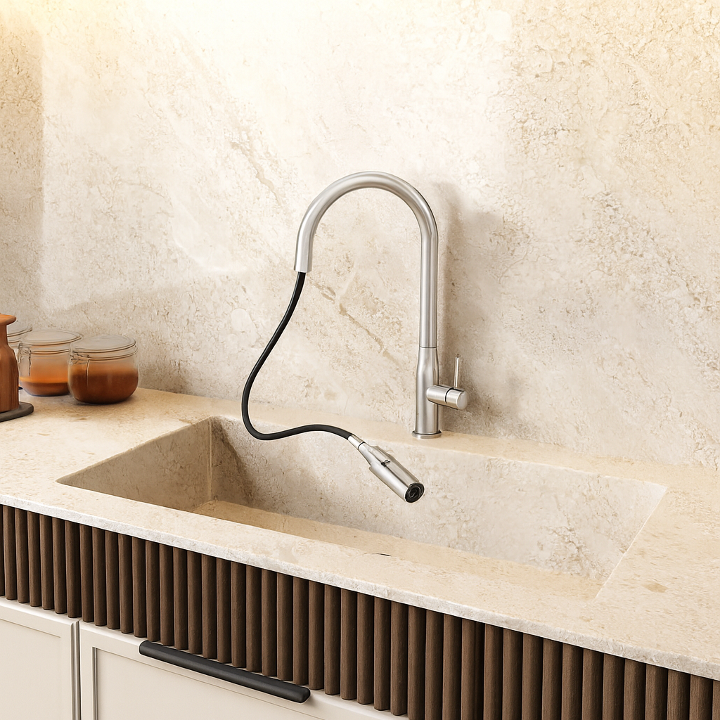 Navona Carysil Slim Chrome Pull Out Kitchen Mixer