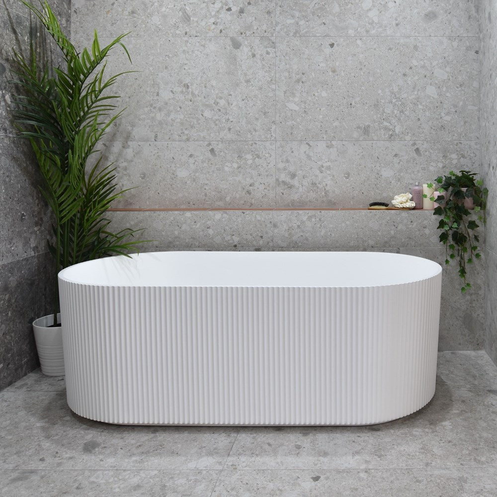 Brighton Groove 1700mm Fluted Oval Freestanding Bath Matte White Finish
