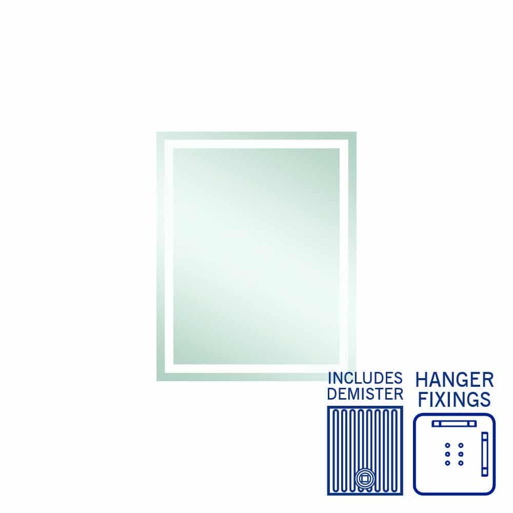 Sierra Rectangle Polished Edge Mirror with Sandblasted Border with Hangers and Demister