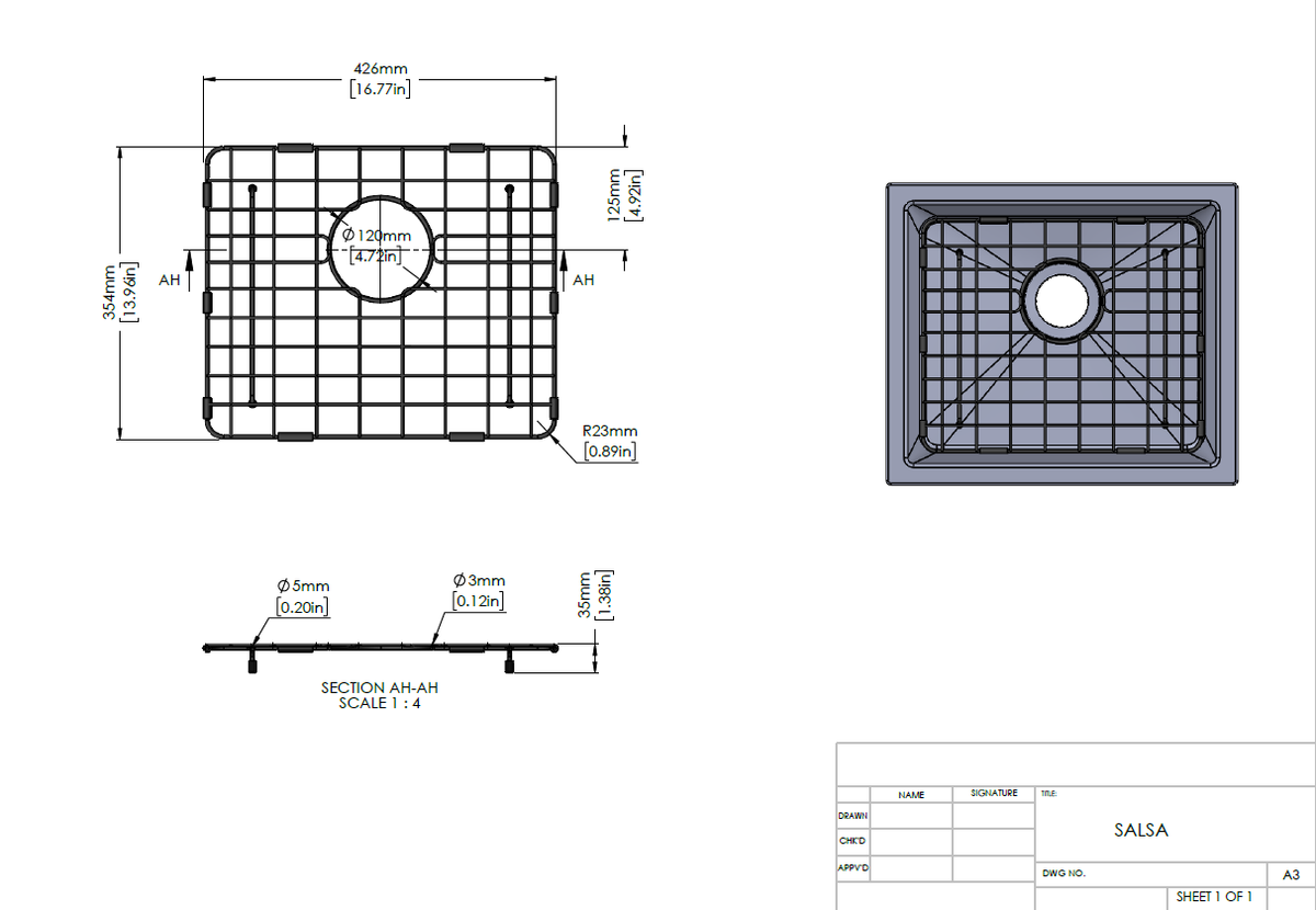 Stainless Steel Chrome sink grid for Carysil Salsa